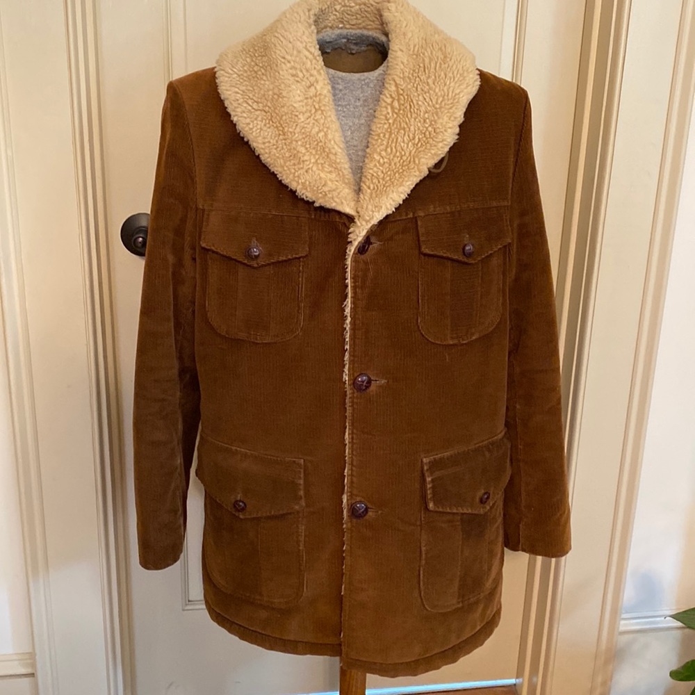 Vintage Men's Brown Corduroy Sherpa-Lined Coat